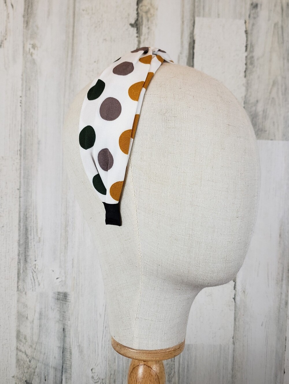 Polka Dot Knotted Headband in White, Mustard, Olive & Gray